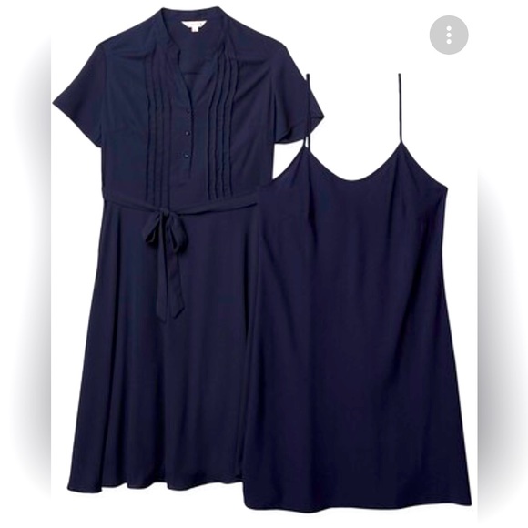 Nanette Lepore Navy Blue Pintuck Pleat Flutter Sleeve Button Down Dress Sz 12 - Picture 14 of 14